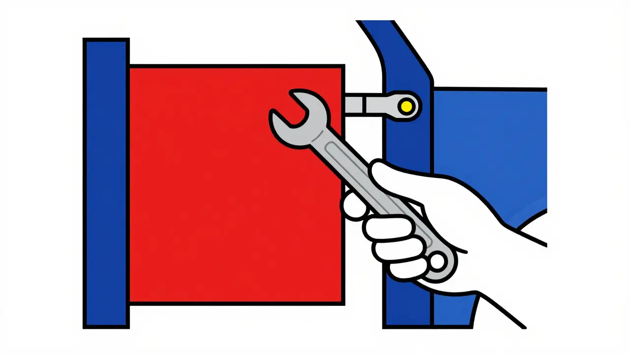 Mano che regola i bulloni della portiera in illustrazione astratta De Stijl