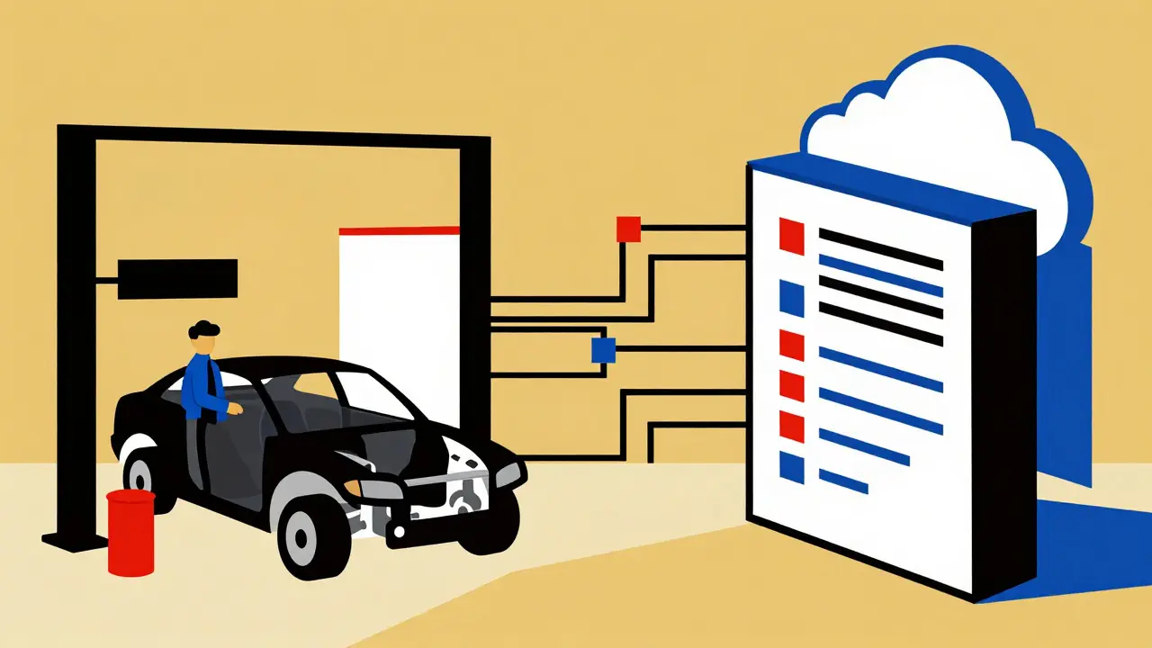 Schema astratto del flusso di dati tra officina indipendente e server del costruttore