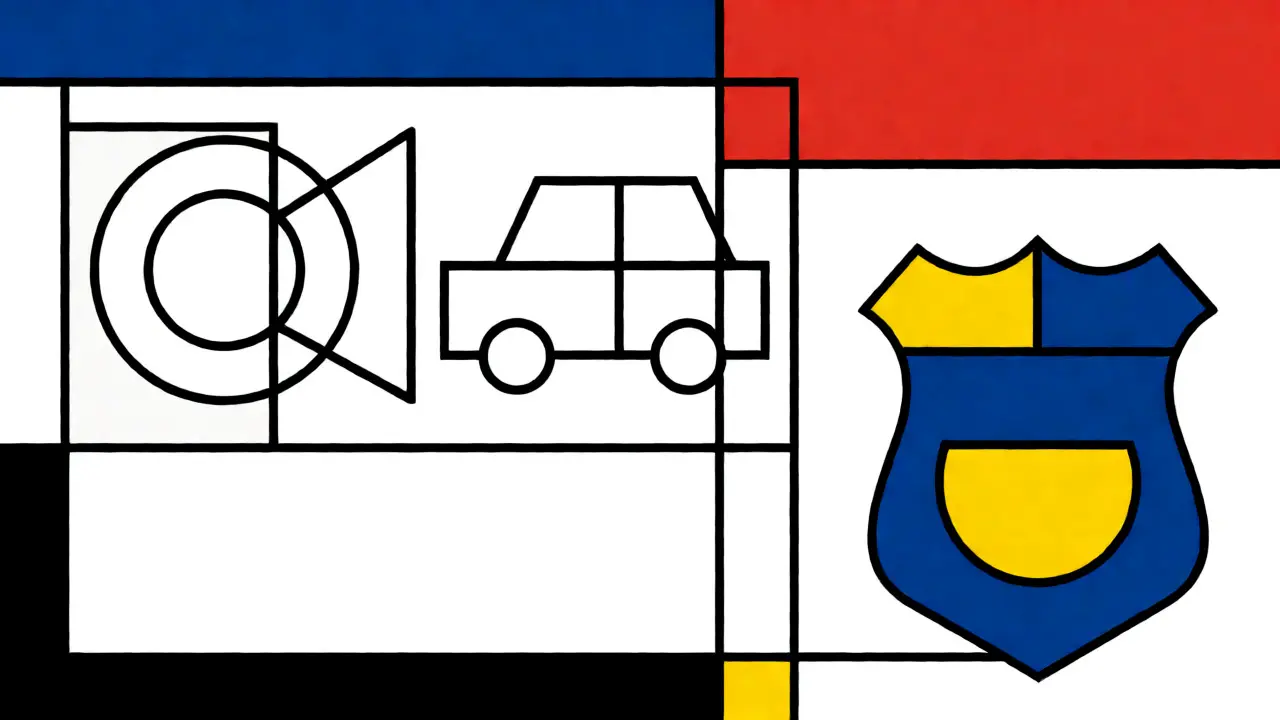 Arte De Stijl stilizzata che mostra la raccolta prove e la denuncia alle autorità