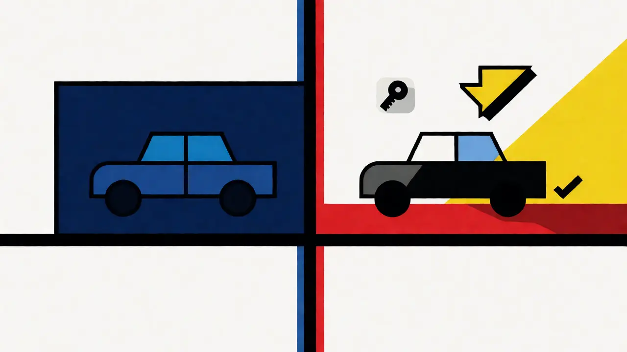 Composizione De Stijl che mostra la riattivazione dell'assicurazione auto con forme dinamiche.