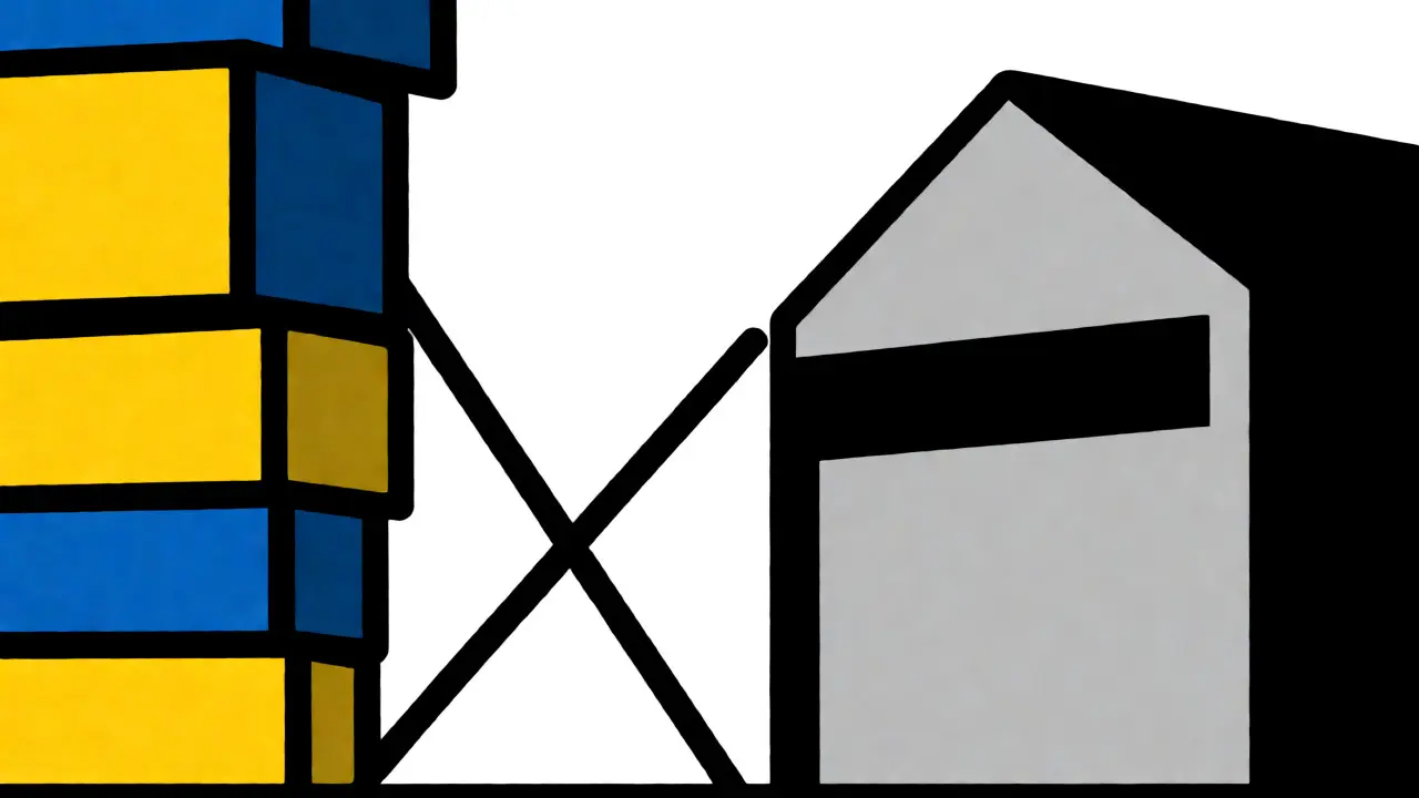 Confronto astratto tra acquisto online e negozio fisico in stile grafico geometrico
