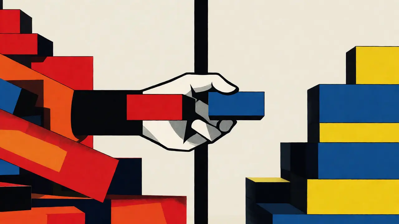 Confronto grafico astratto tra costi assicurativi alti e bassi in stile De Stijl
