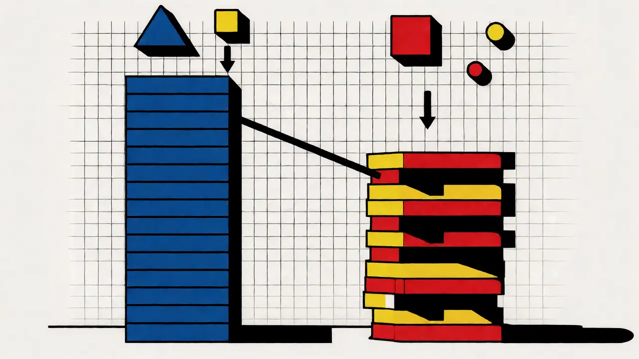 Confronto grafico De Stijl tra un prestito bancario e una promozione della concessionaria.