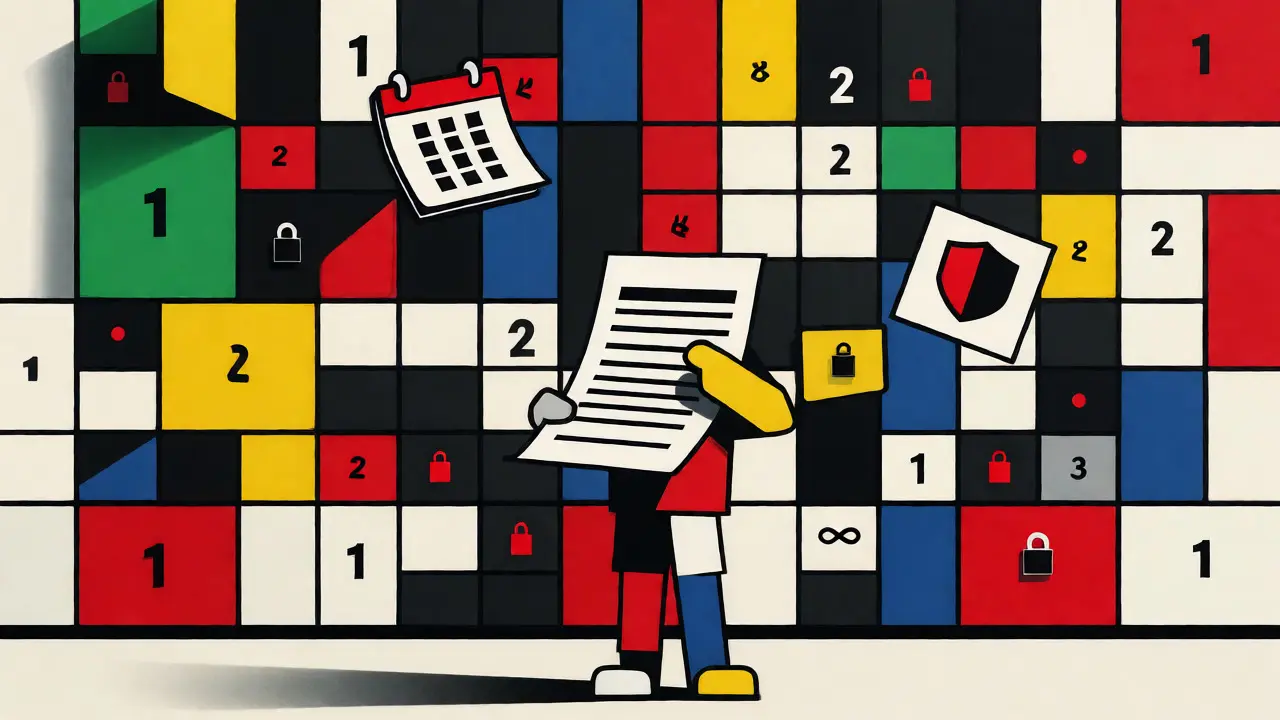 Metafora visiva De Stijl dei contratti assicurativi e delle regole di sospensione dell'auto.