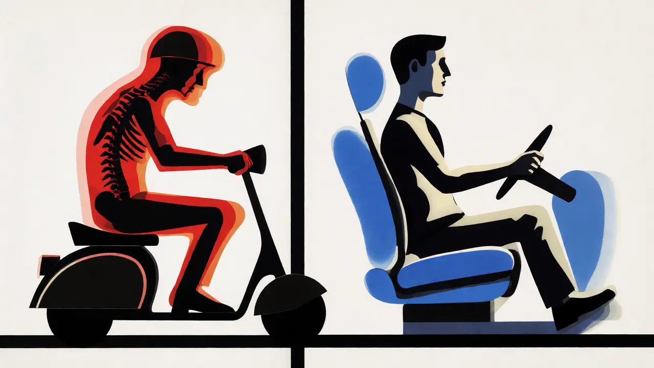 Postura scomoda sullo scooter contro la comodità ergonomica dell'auto