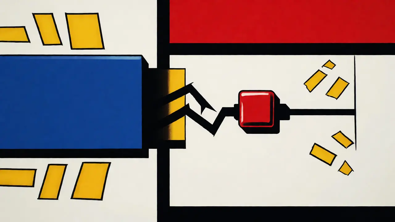 Rappresentazione grafica De Stijl di un guasto elettrico nell'auto