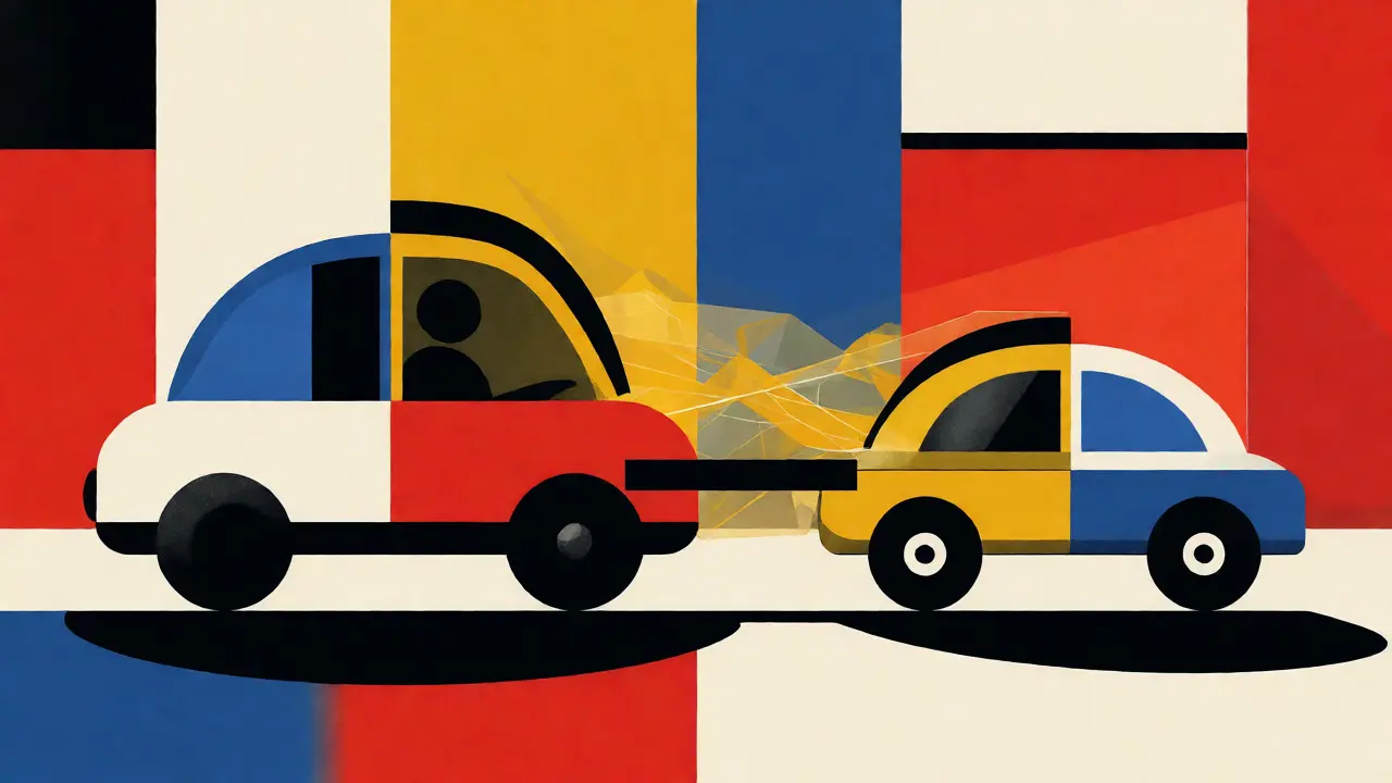 Trasferimento stilizzato della classe di merito tra due auto in stile De Stijl