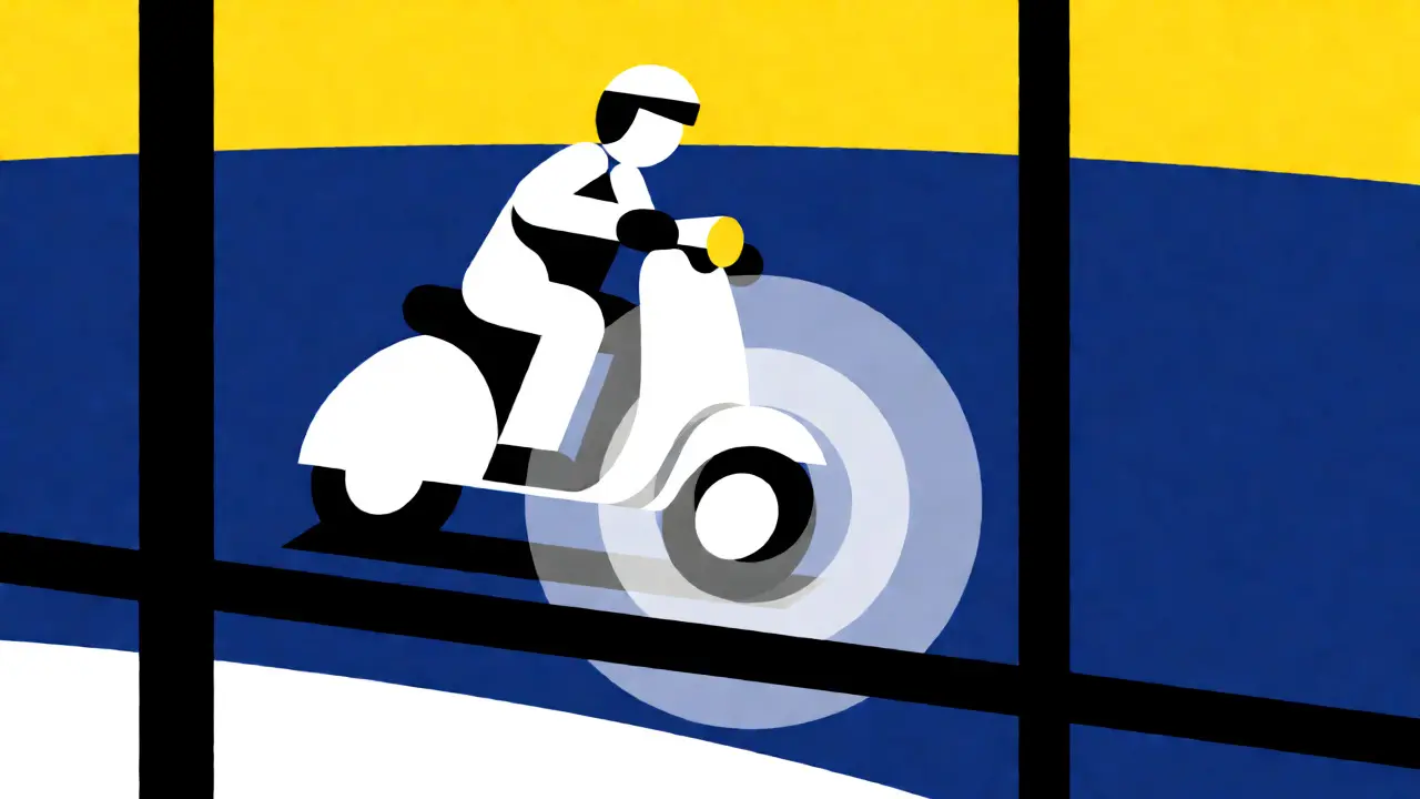 Visualizzazione astratta del sistema ABS su uno scooter in stile De Stijl