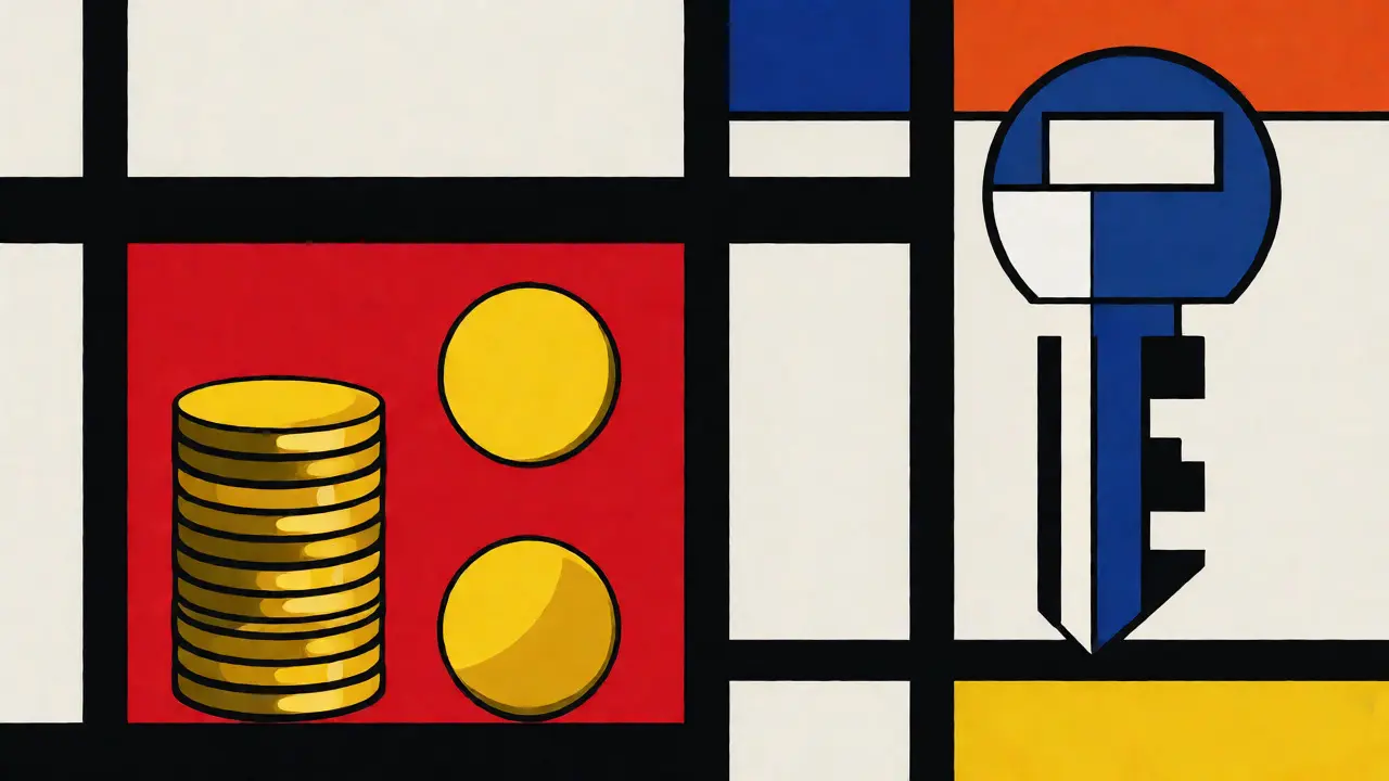 Composizione De Stijl che rappresenta costi di noleggio e franchigie tramite blocchi colorati e linee nere.
