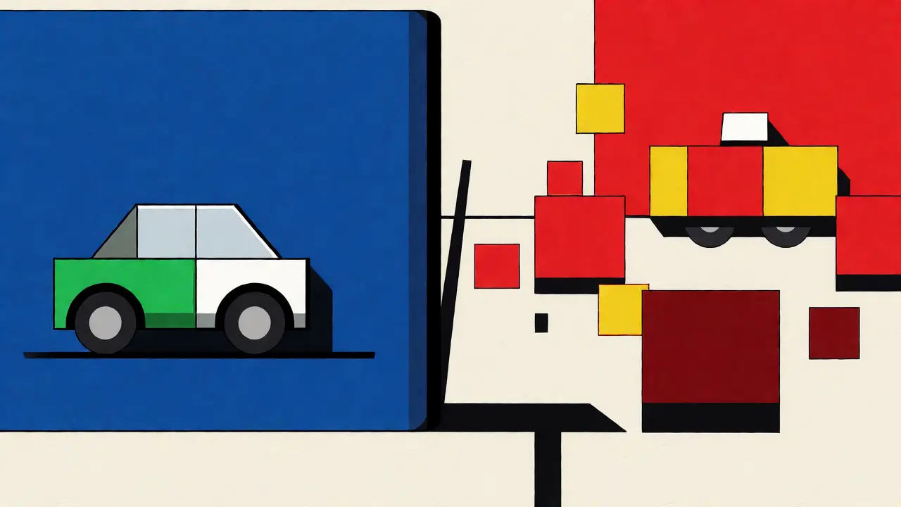 Grafica astratta con forme geometriche che confrontano noleggio a lungo termine e alternative di mobilità urbana.