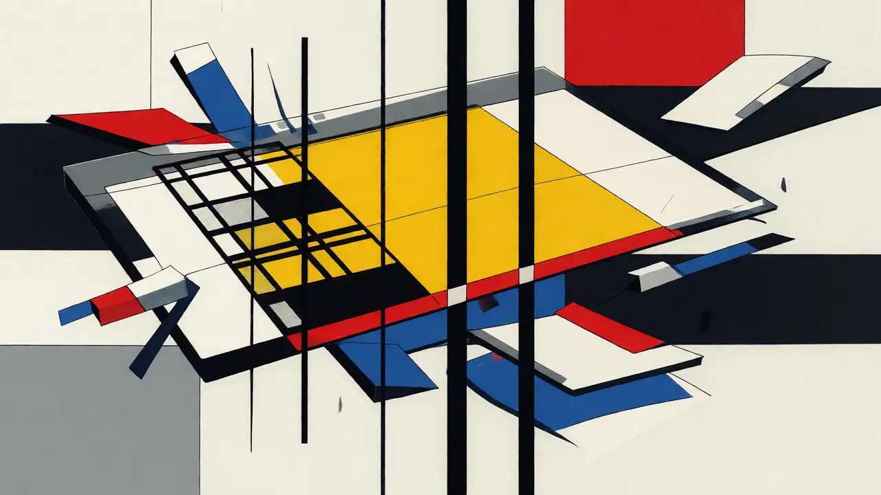 Illustrazione astratta De Stijl del Documento Unico che unifica i dati