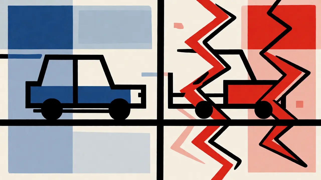 Illustrazione astratta: guida fluida contro guida aggressiva in stile De Stijl