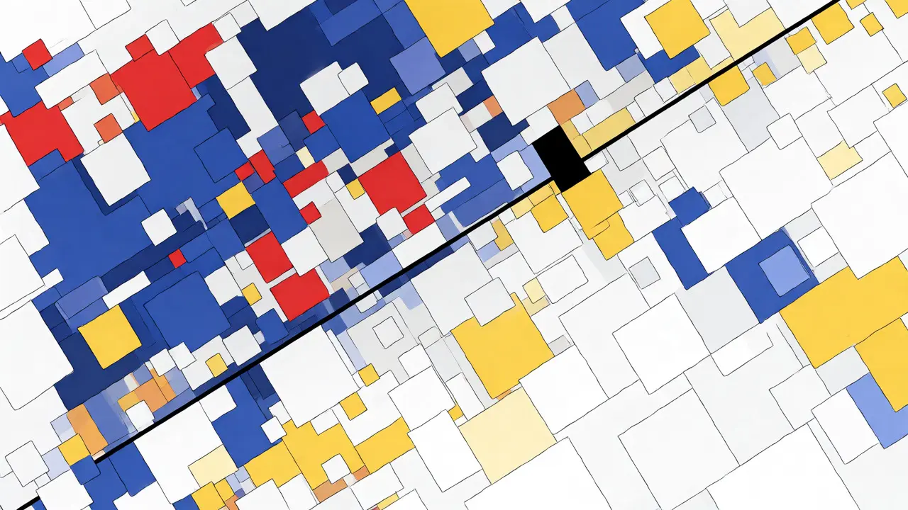 Rappresentazione astratta dei dati diagnostici del motore in blocchi geometrici.