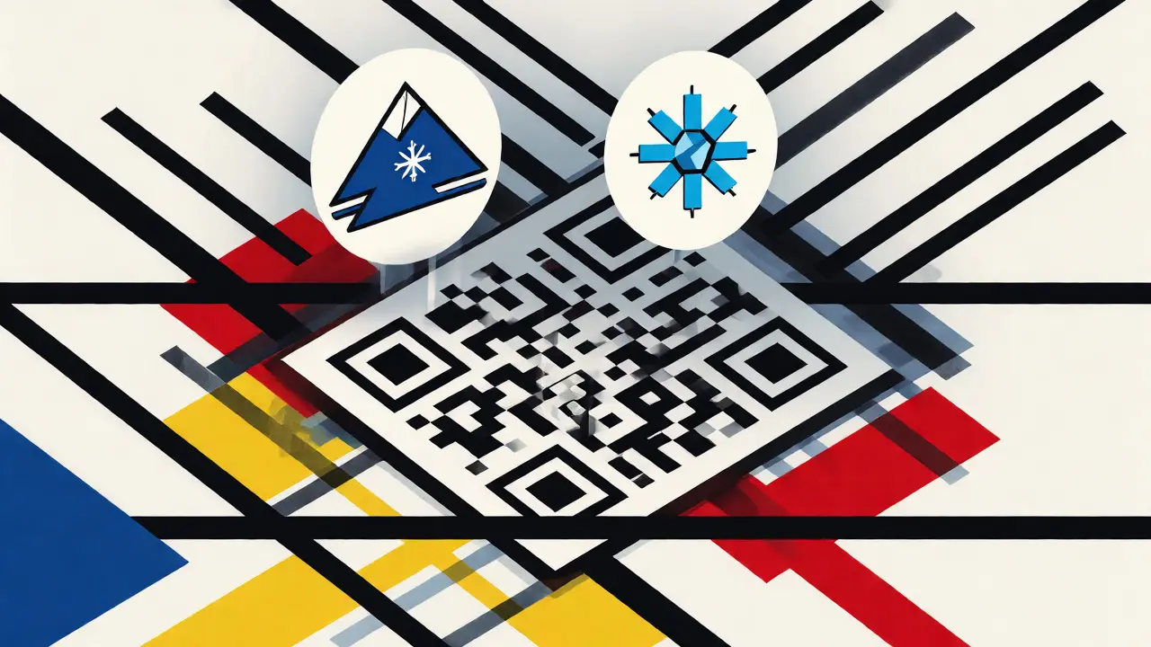 Rappresentazione astratta del codice QR e dei simboli neve e ghiaccio