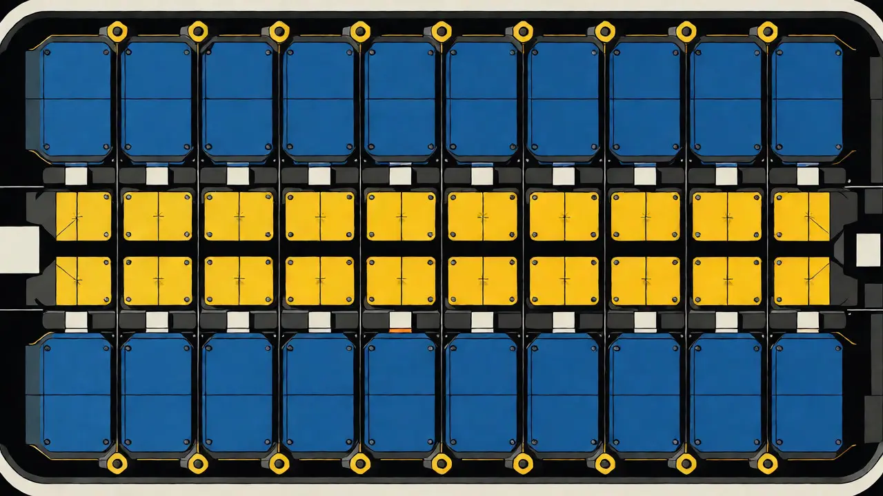 Rappresentazione geometrica delle celle della batteria in stile De Stijl