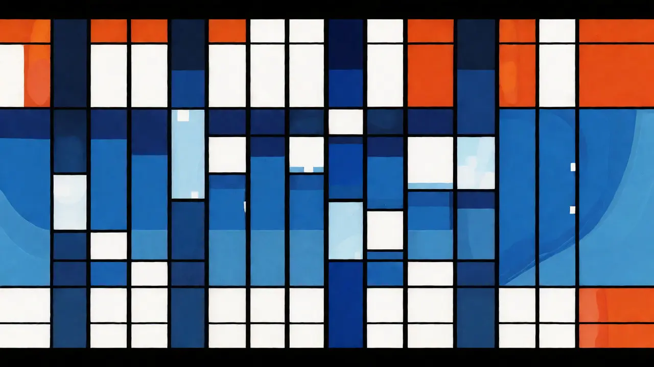 Sezione geometrica del radiatore con bolle d'aria bianche e liquido blu