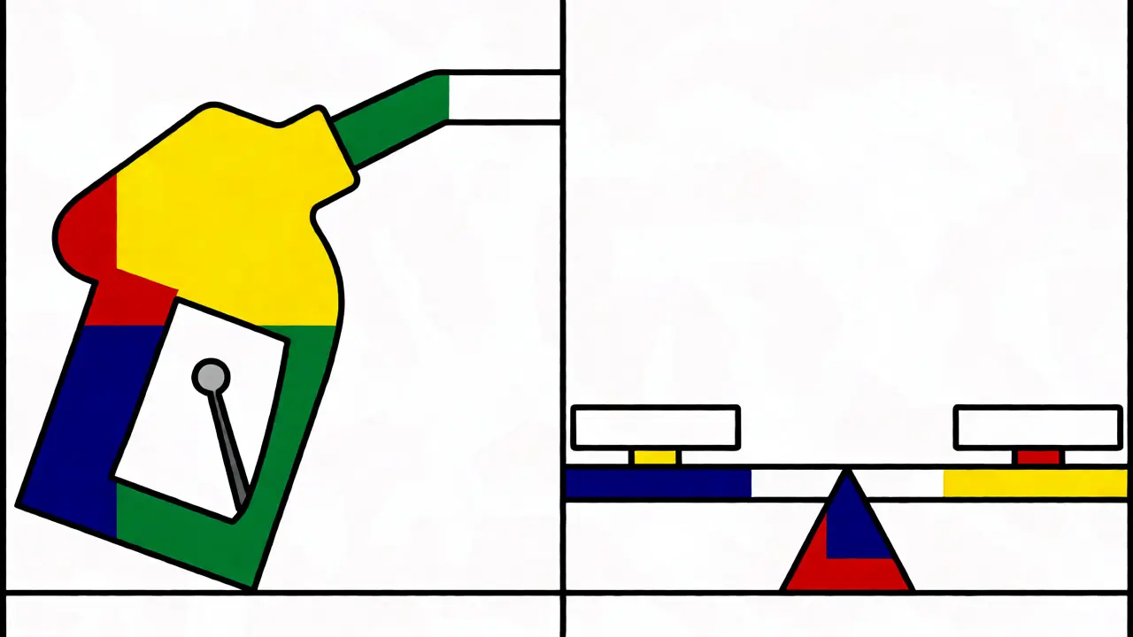 Visualizzazione concettuale della misurazione del carburante in stile De Stijl